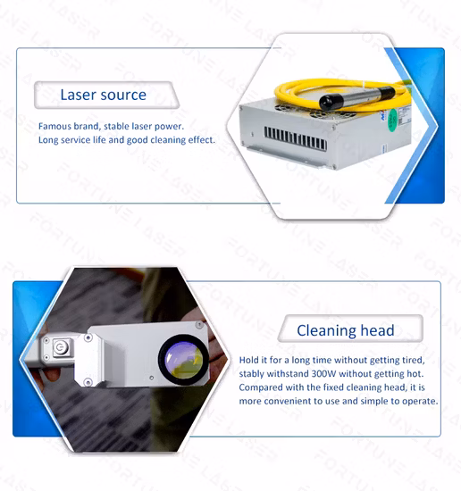 50 ワット 100 ワット自動 Raycus ポータブルミニファイバーパルス金属表面錆除去レーザー洗浄機フォーチュンレーザー